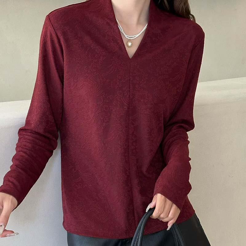 

Chic jacquard small neck pullover knitted bottoming shirt top women s early autumn new inner casual top 3XL