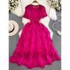Sanzhai Ruched Fairy Round Neck A- Line Ruffled Long Dress