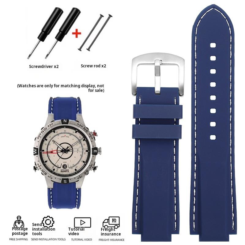 24*16mm Convex Men Silicone Watch Strap for TIMEX Tidal T2N721 T2N720 TW2T76500 2T76300 Blue Sports Waterproof Rubber Watchband