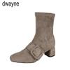 Women's Ladies High Heel Flock Mixed Color  Short Boots Footwear Shoes Leather Boots Women with Heel Fvg56