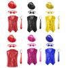 Boys Shiny Sequin Sleeveless V Neckline Buttons Vest with Hat Bowtie Necktie Jazz Dance Stage Performance Set