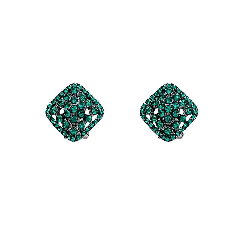 Green geometric diamond-set square stud earrings women's earrings temperament cold wind ears