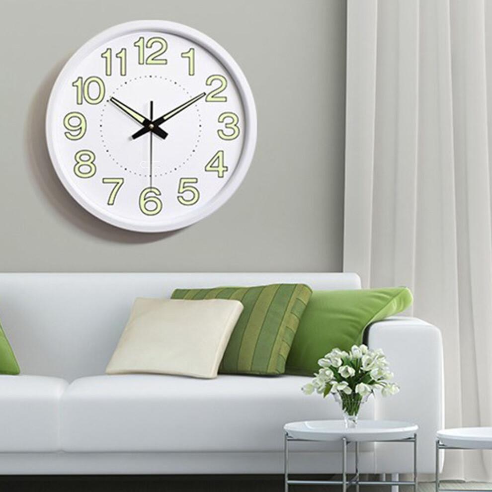 Stiller Quartz-Wanduhr 12 Zoll Weiß ABS Glas Leuchtzend Schlafzimmer Wohnzimmer