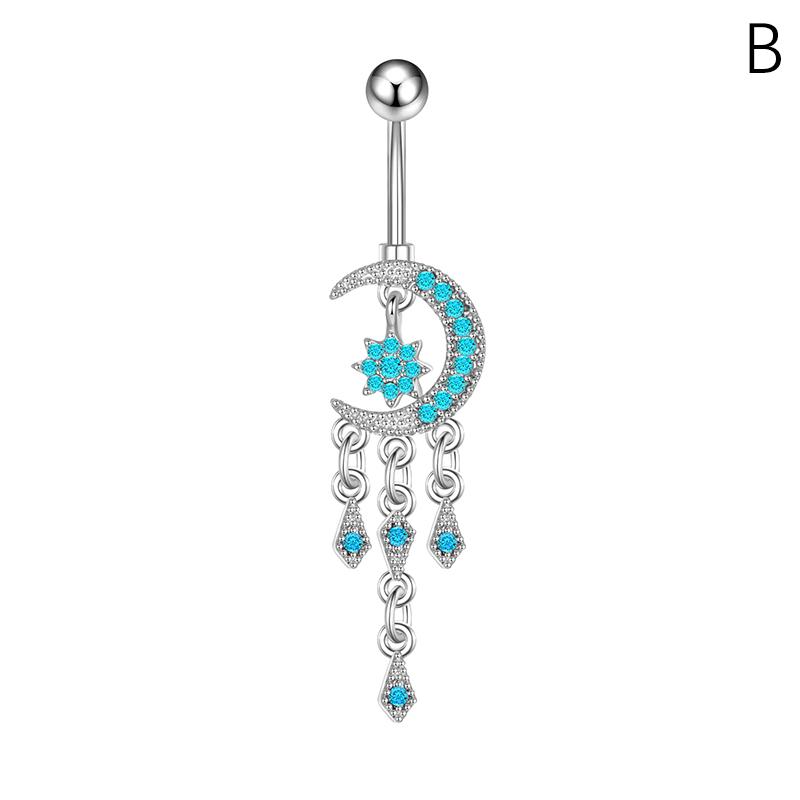 Stainless Steel Clouds Water Drop Navel Ring Zircon Barbell Pendant Belly Button Ring For Women Body Piercing Jewelry