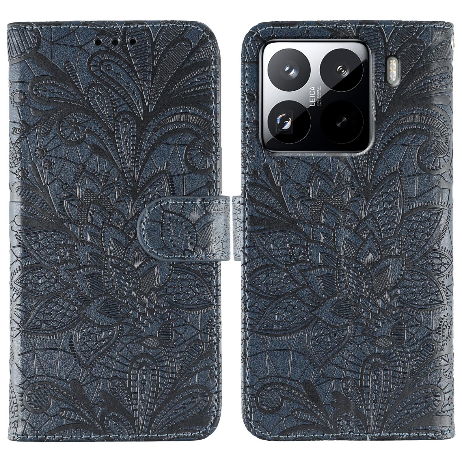 

Для Xiaomi 15 Pro Чохол Мереживні Квіти Штучна Шкіра Відкидний Гаманець Чохол для Телефону Dark Blue