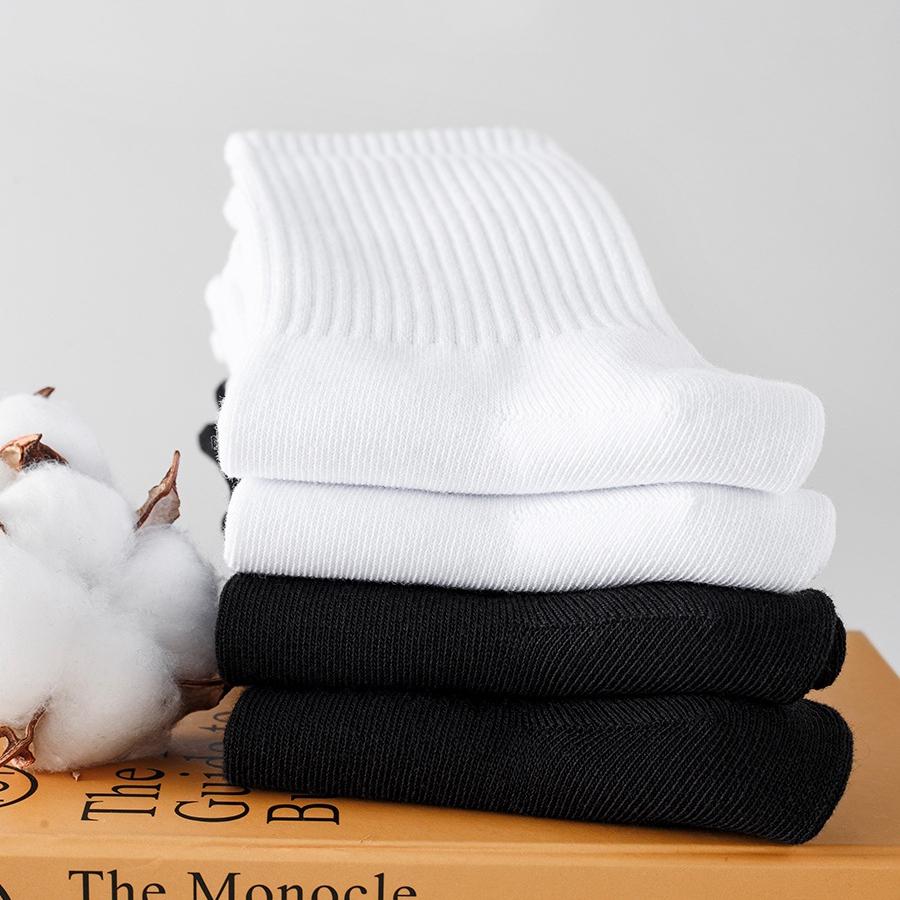 5 Pairs/lot 100% Cotton Men's High Socks Classic Black White Breathable Sweat-Absorbent Women's Autumn Warm Elastic Sports Socks