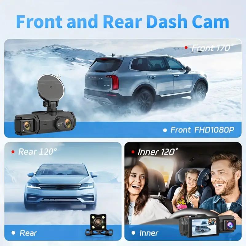1080P WIFI 3 Channel Dash Cam, 1080P WIFI Dash Cam for Car, G-Sensor, Deg Wide Angle Dashboard with Infrared Night Vision
