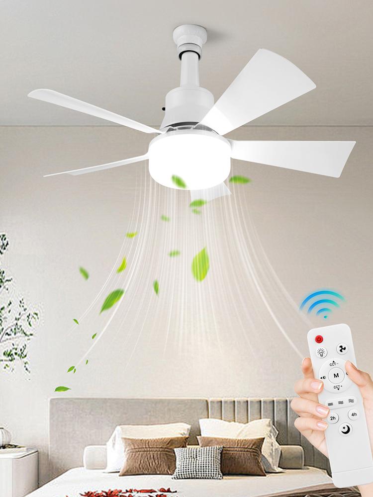 Socket Fan Light with Remote Ceiling Fan with Light Adjustable Wind Speed LED Light Fan Timing Wireless Fan for Dining Room