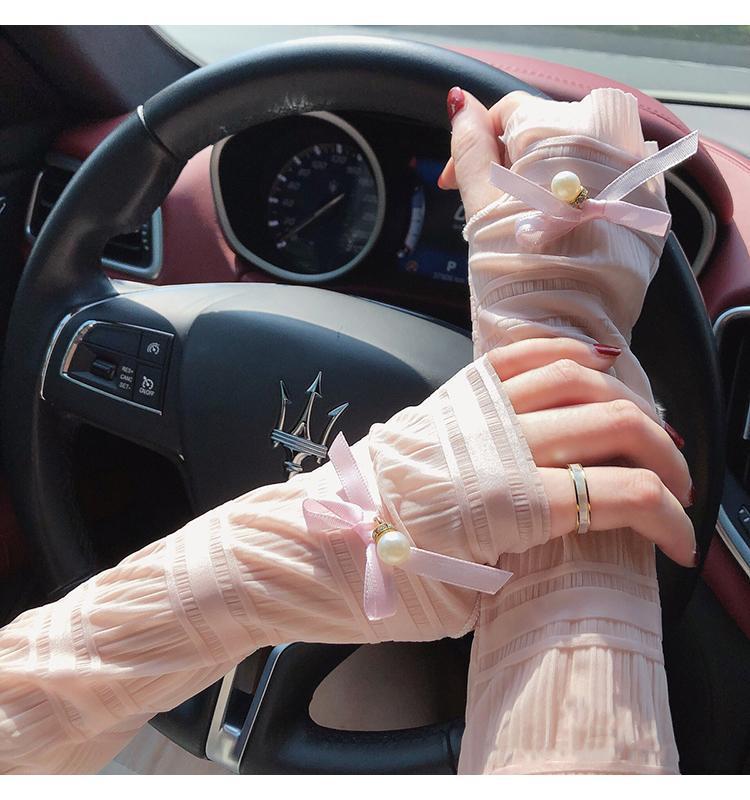 

Women s UV Protection Pearl Butterfly Lace Sleeves for Cycling and Driving