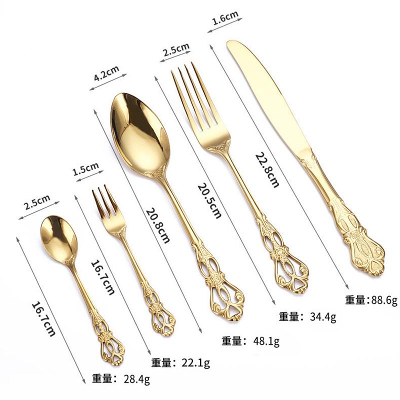 5pcs Cutlery Set Gold Dinnerware Stainless Steel Royal Spoon Forks Knives Kitchen Western Dinner Silverware Tableware Gift