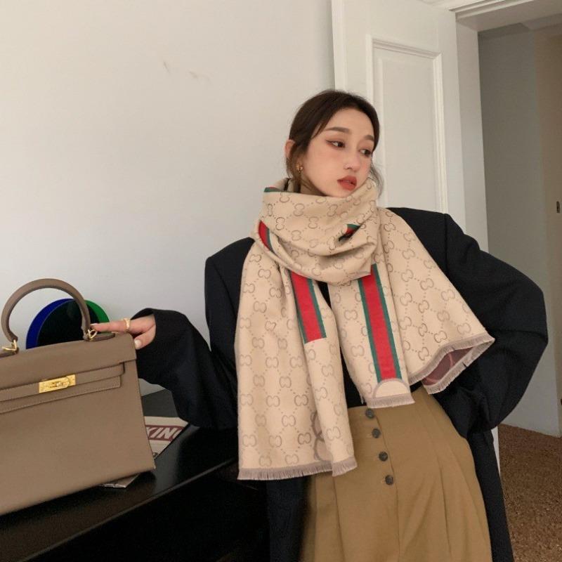 Gradual change flower imitation cashmere scarf women's high sense double-sided jacquard shawl retro scarf