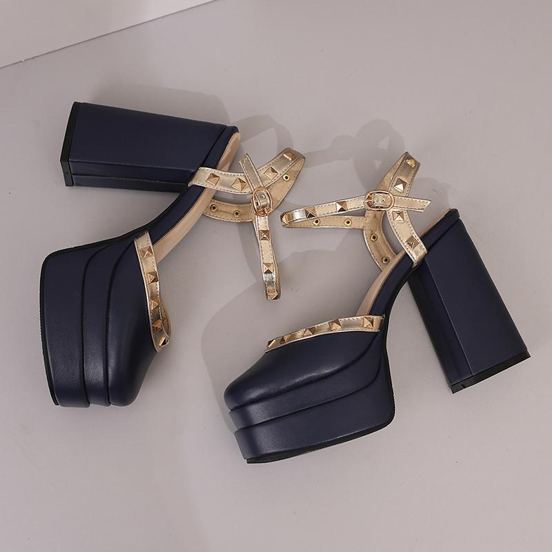 Women's High-heeled Sandals Spring and Summer New Sexy European and American Style Waterproof Table Thick Heel Large Size Roman Sandals