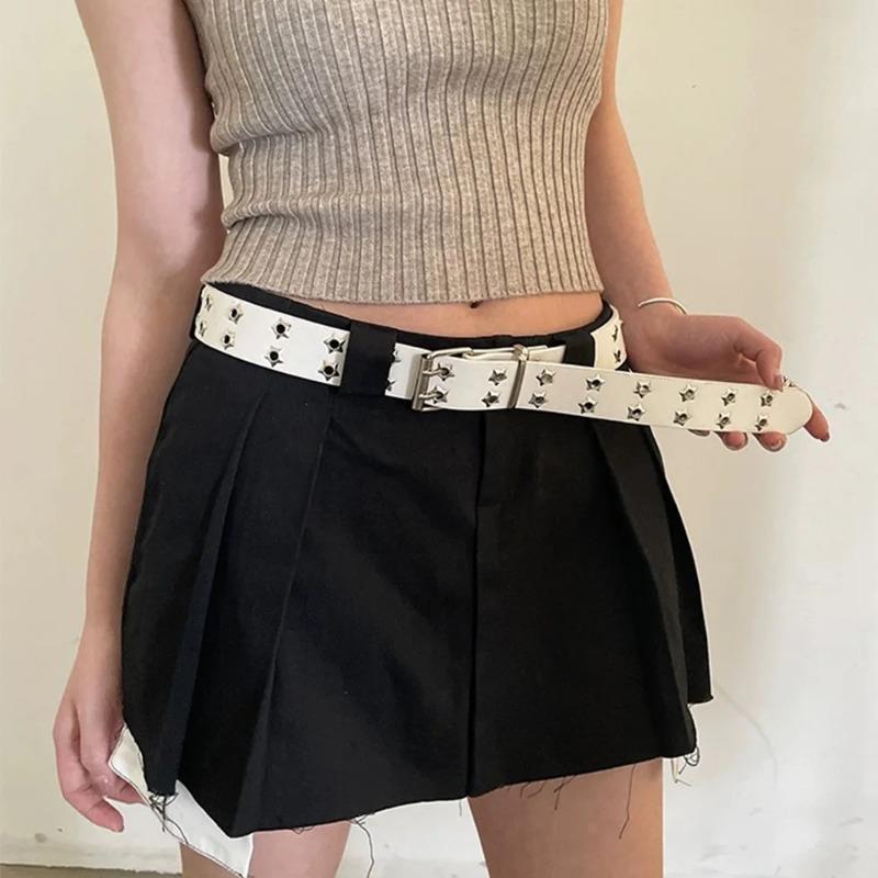 Cinture in Pelle Rivettate Donna Uomo Stella PU Nero Bianco Cintura in Vita Doppia Fila Traforata Fascia Vita alla Moda Decorazione Jeans Gonna