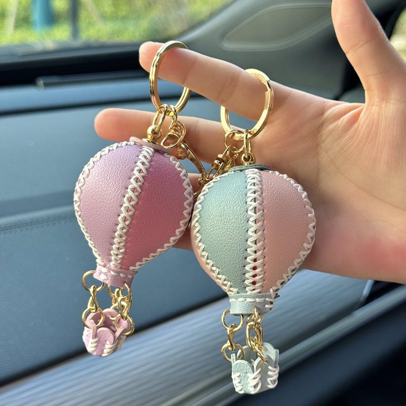 WTEMPO Romantic Hot-air-balloon Shaped Car Pendant DIY Material Bag Handmade Leather Goods Keychain Pu Bag Pendant Gift
