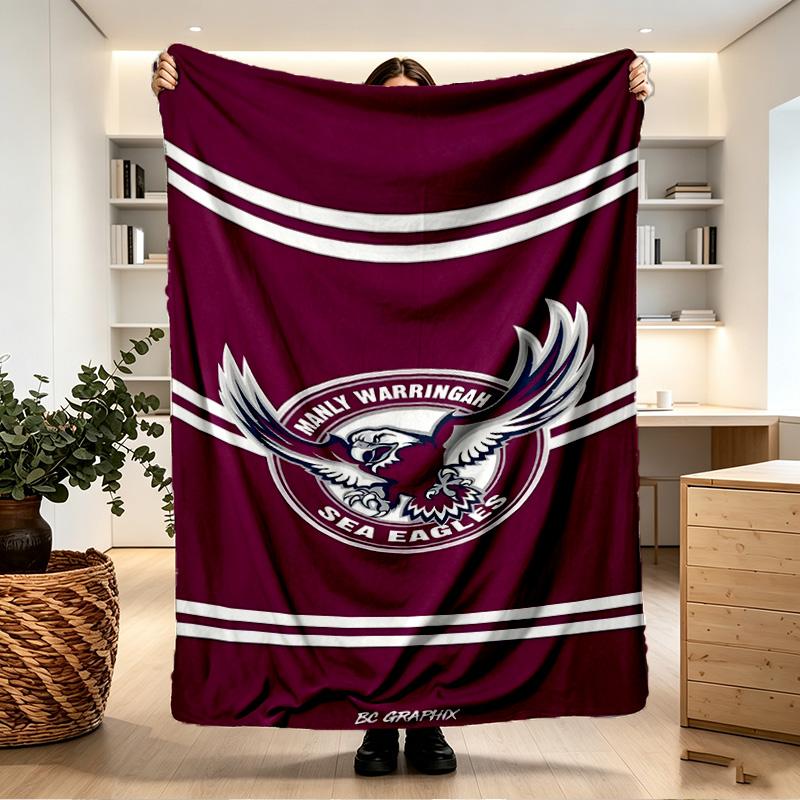 Manly Warringah Sea Eagles Print Blanket - Soft & Comfortable, for Bedroom, Travel, Sofa, Home Decoration - Birthday Christmas Gift for Friend