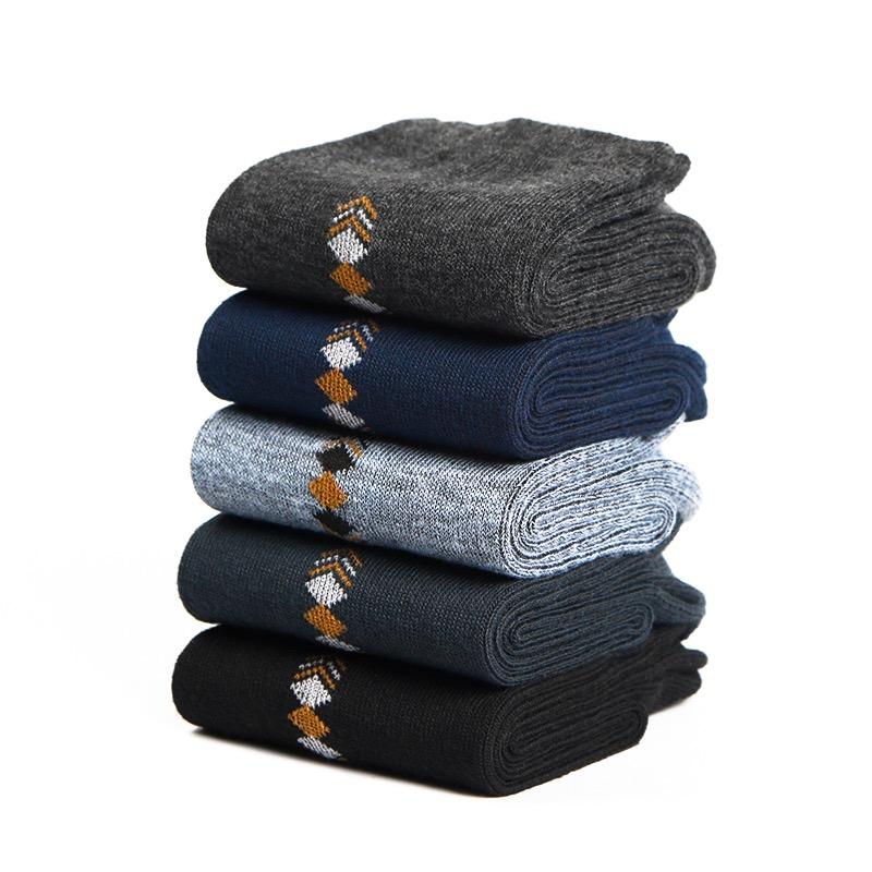 5Pairs/Men's Cotton Thick Socks Casual Business Breathable Deodorant Medium Tube Cotton Socks Elastic Antibacterial SocksEU38-45