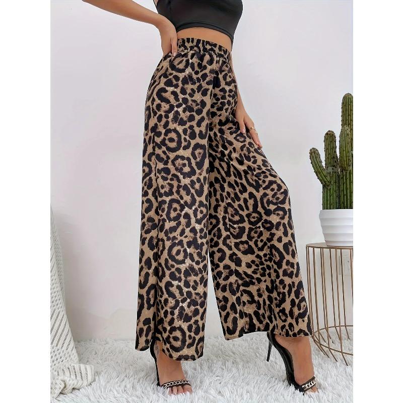 Summer Leopard Print Casual Pants Women's Print Elastic Waistband Sagging Feeling Wide Leg Pant