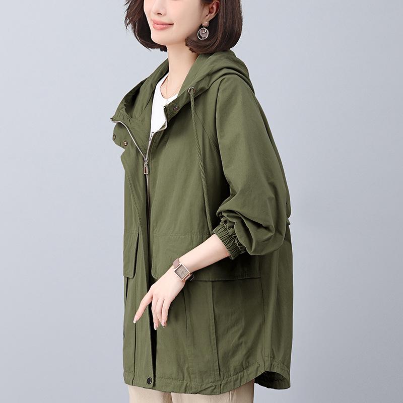 2024 Women's Plus Size Hooded Cotton Trench Coat - Spring & Autumn Casual Mid-Length Style