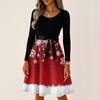 Women's Casual Fashion Long Sleeve Christmas Graphic Printed Vintage Long Dresses