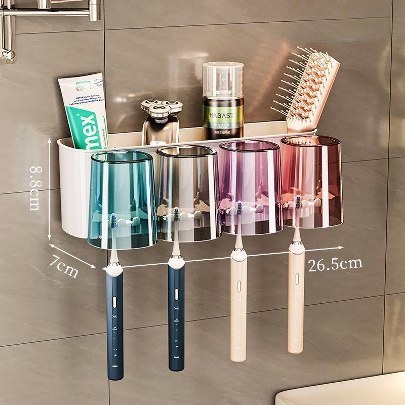 [No-Drill] Wall-Mounted Toothbrush Holder Set - No-Drill, Space-Saving, Transparent - Bathroom Organizer for Toothpaste & Brushes