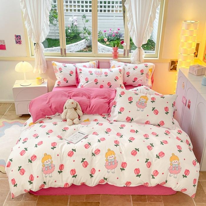 Class A Maternal And Infant Grade Washed Cotton Double-Layer Yarn4-Pcs Set Bed Hat Student Bed 3-Pcs Set Bed Sheet Quilt Cover Quilt Cover