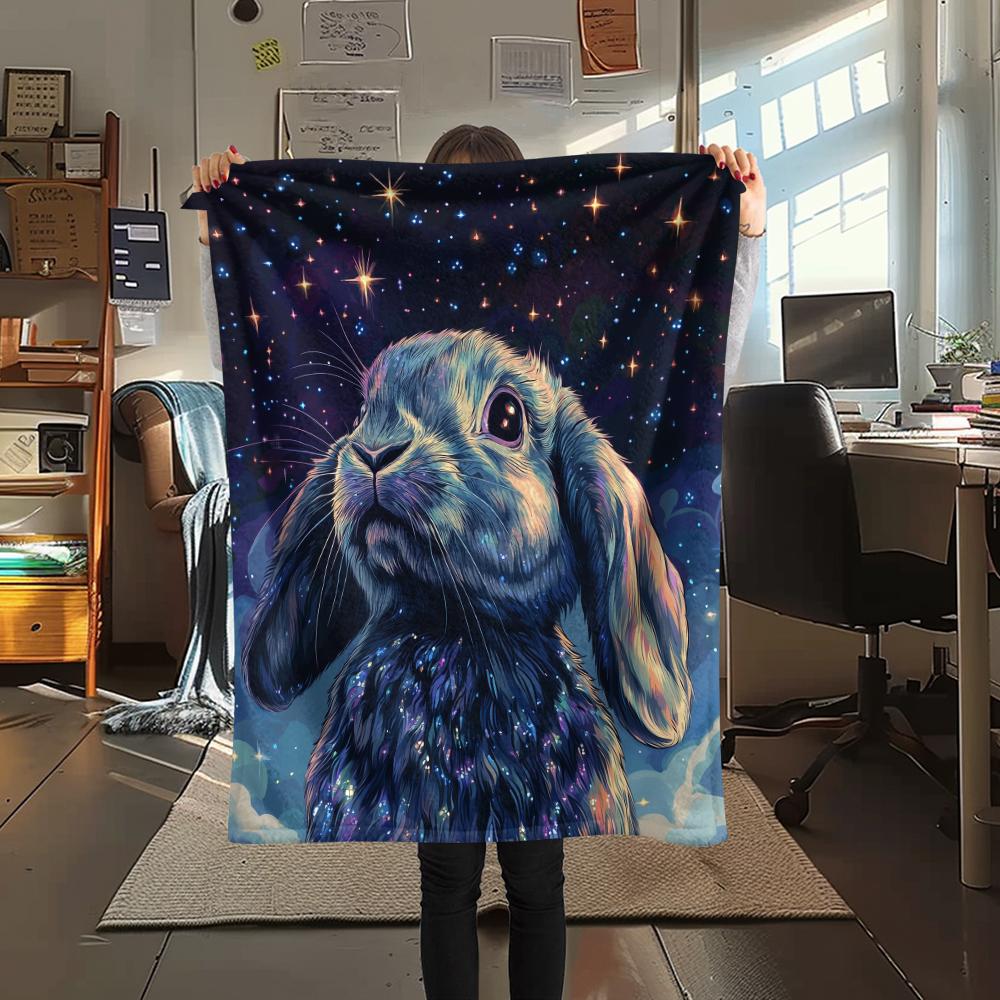 Black Rabbit Pattern Flannel Blanket, High Quality Comfortable for All Seasons, Home Decor, Warmth and Comfort, Perfect for Gifts.