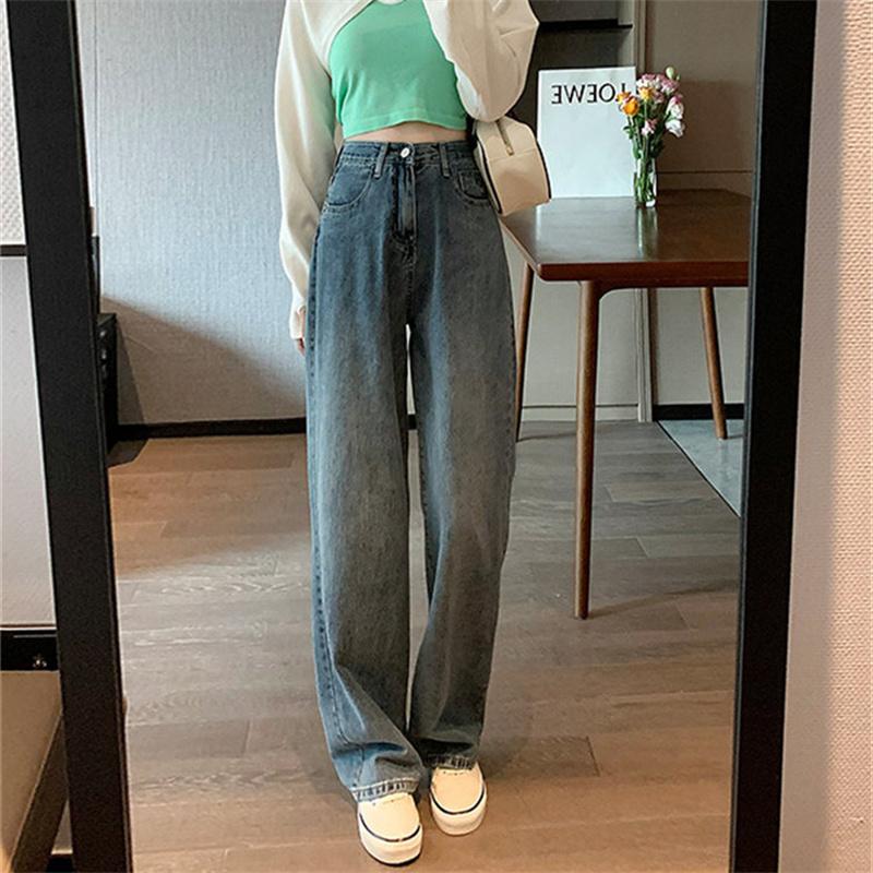 2022 Winter Neue Hohe Taille Lose Bequeme Breite Bein Jeans hosen High Street Retro Harajuku Streetwear Gerade Lange hosen