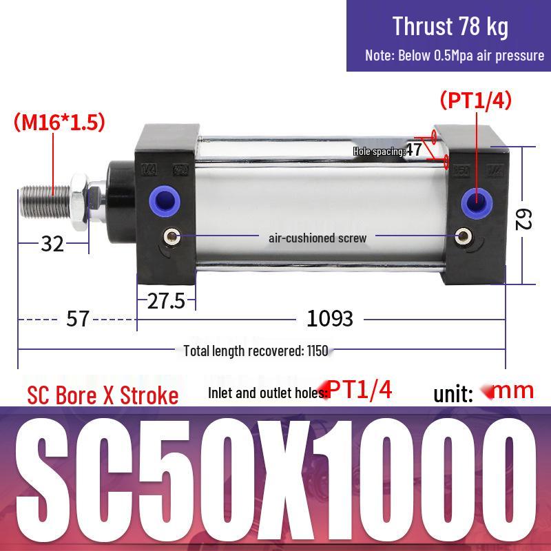 SC63 High Thrust Small Pneumatic Cylinder, Model SC40/50/80/100*125X150X200X500-S