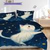 White Cat Pattern Bedding Quilt Set Quilt Cover Pillowcase Home Decoration Birthday Gift (1 * Duvet Cover + 2 * Pillowcase, Without Core)
