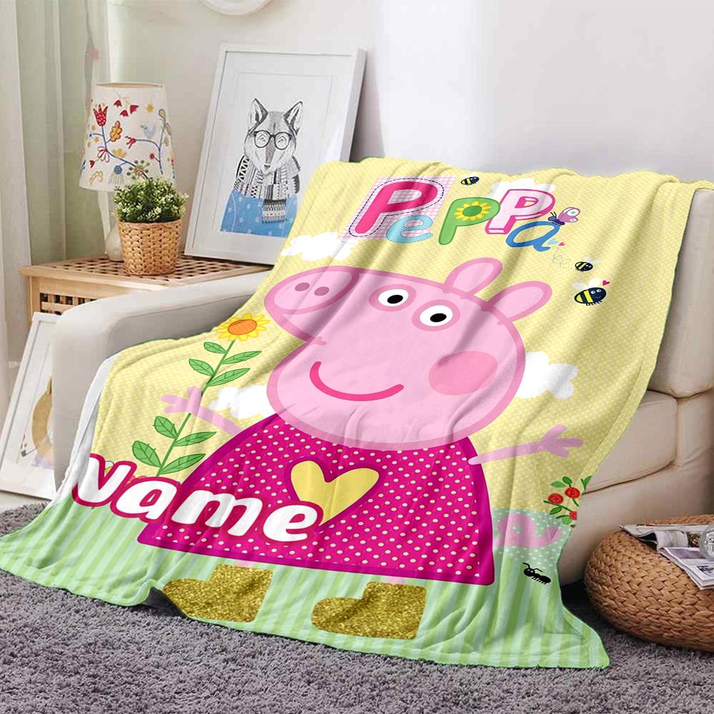 Custom Name Peppa Pig Ice Cream Party Party Blanket For Couch Bed Plush Cozy Fuzzy Blanket Super Soft Warm Blankets For Fall And Winter 0916106