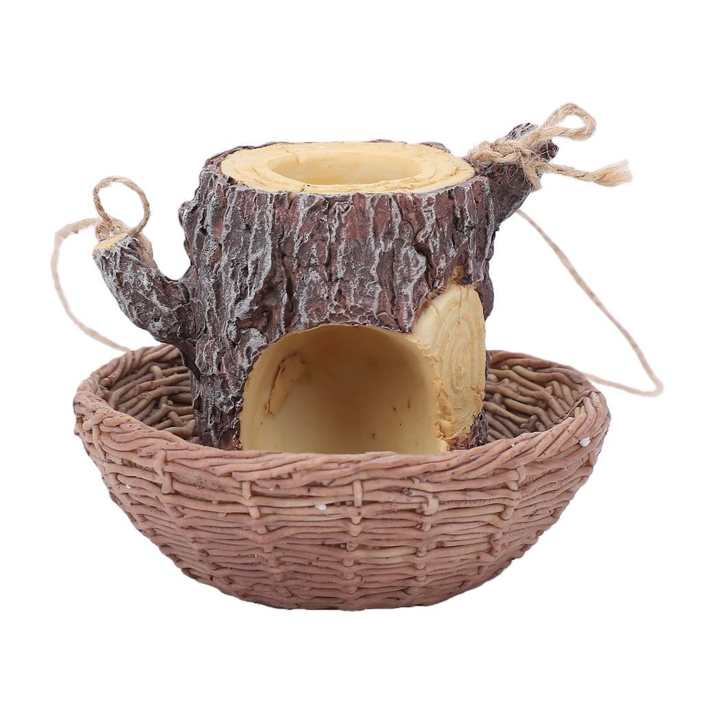 Hanging Tree Stump Bird Feeder, Sturdy Resin Bird Watching Feeding Station with sy to Open Water Inlet and Holes
