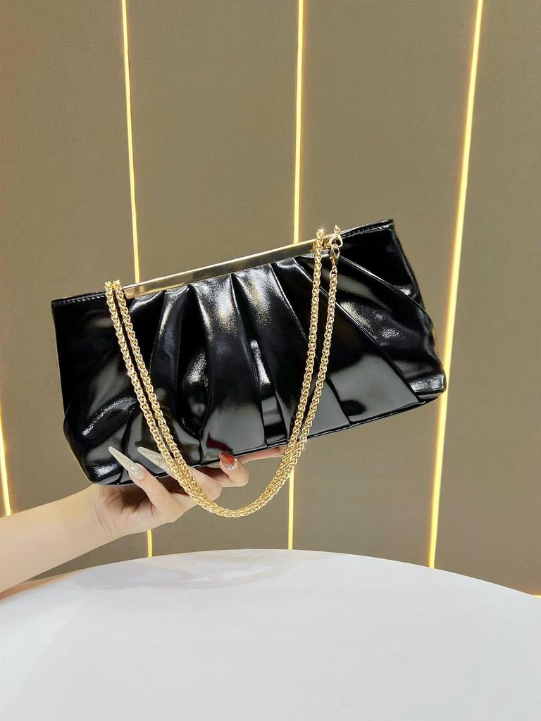 Pu Material Womens Clutch Purse With Chain Strap For Evening Dinner Party Use