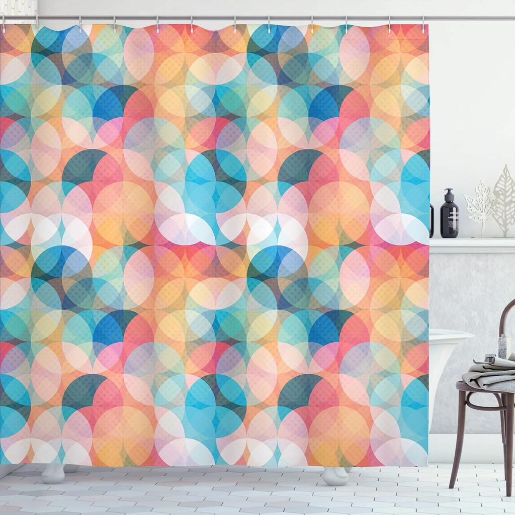 Colored Geometric Ombre Shower Curtains For Bathroom, Gradient Color Design Art Waterproof Fabric Bath Curtains,Teal/Blue/Orange