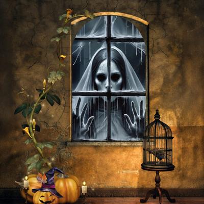 Yousheng Halloweenská dekorace ducha Strašidelná svítící nástěnná dekorace Svítící hologram Strašidelná čarodějnice Klaun pro hororově tematickou párty Dekorace strašidelného domu