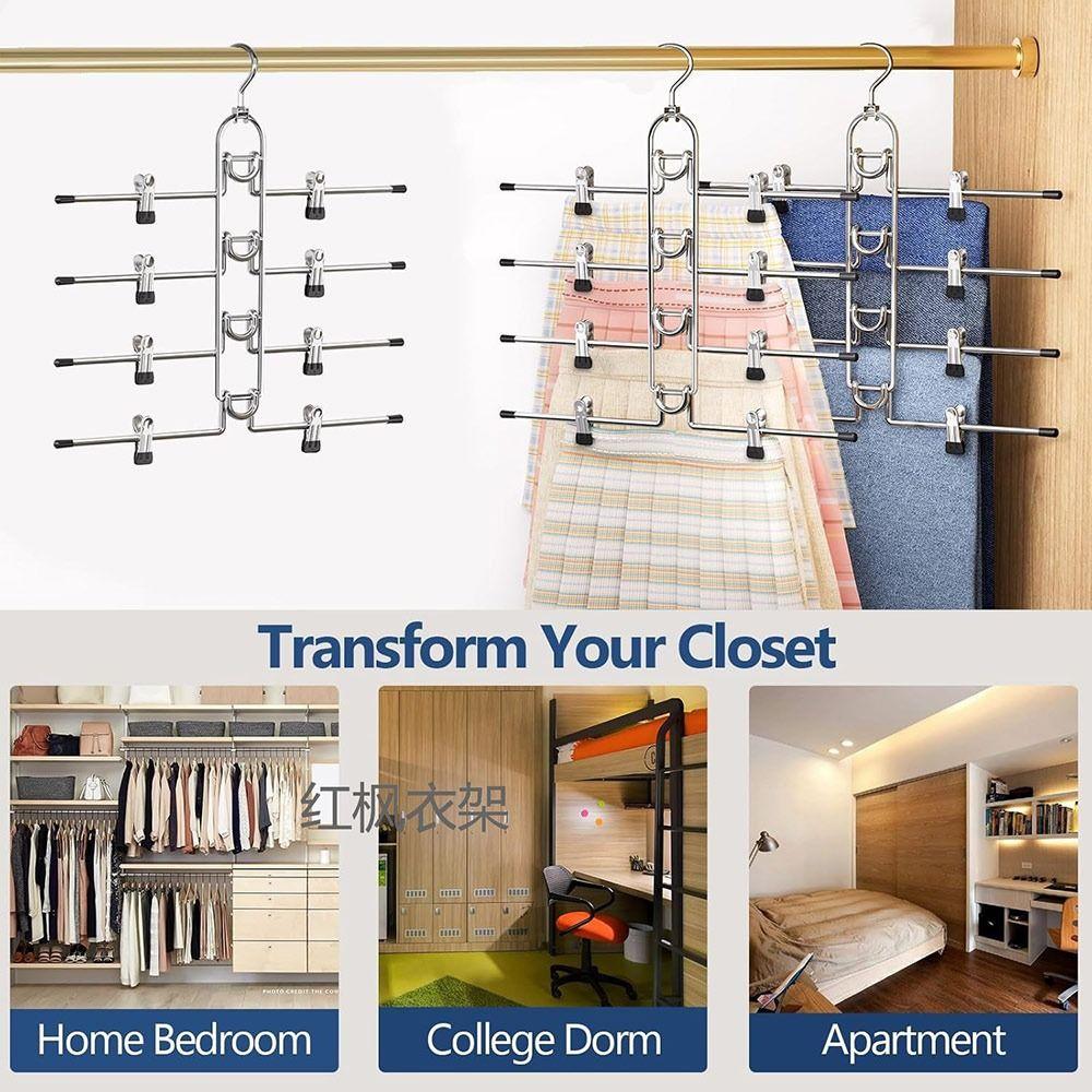Metal Trouser Hanger Adjustable Clips Clip Hanger New Multi Layer Hanger  Closet Organization