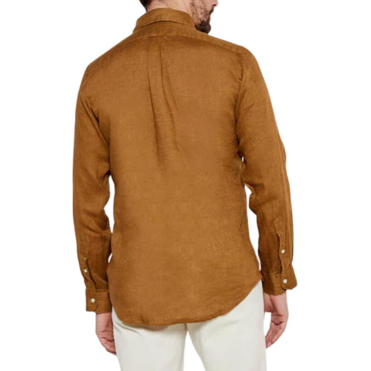 Polo Ralph Lauren Solid Color Embroidered Logo Polo Button Long Sleeve Shirt Men shirts Khaki 710966294-016