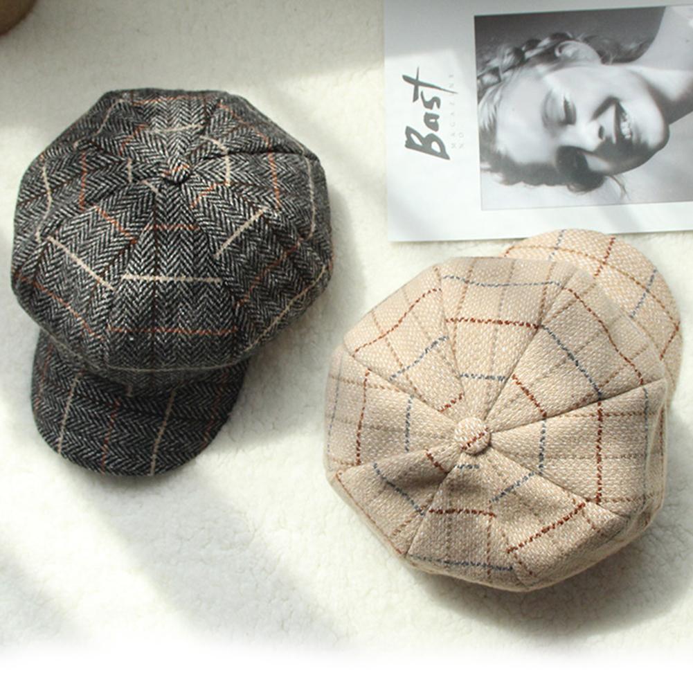 Women All Match Plaid Short Brim Beret for Autumn Winter Wear