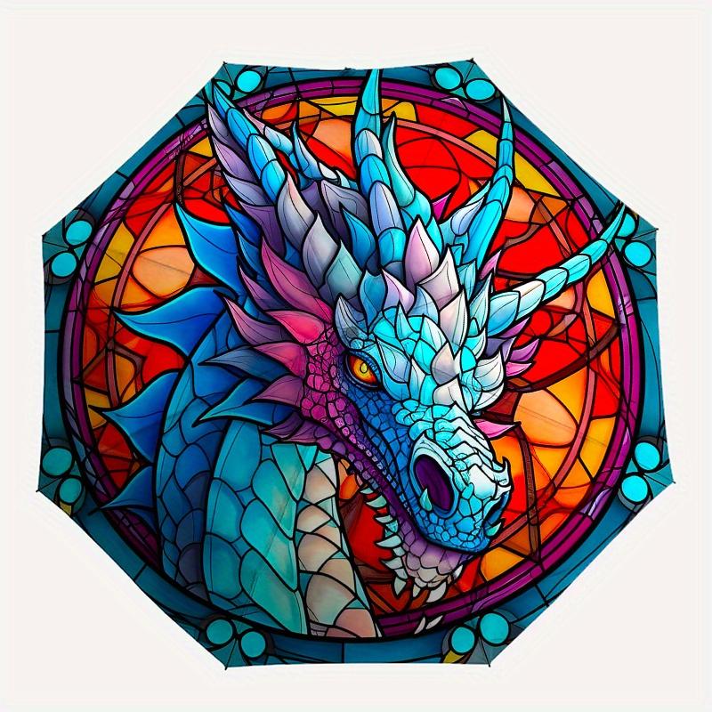 Stained Glass Dragon Wall Art Decor - Fantasy Animal Mural Painting for Home Office Living Room Bedroom Decoration Umbrella