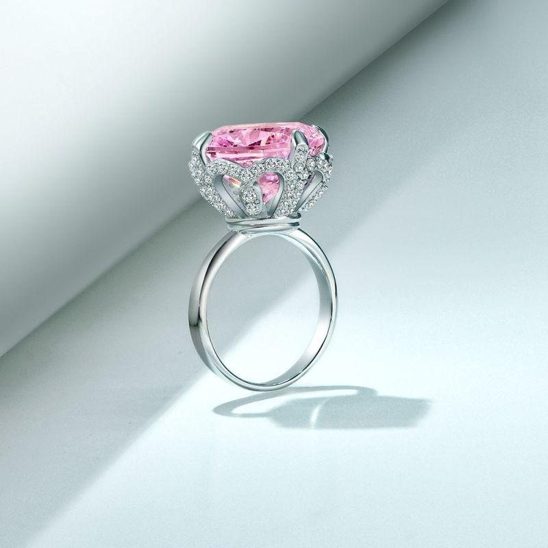 High End Nuptial Wedding Occasion Rings Sparkling Pink Diamond Rings  Tone Women Engagement Classic Rings Fine Rings Jewelry