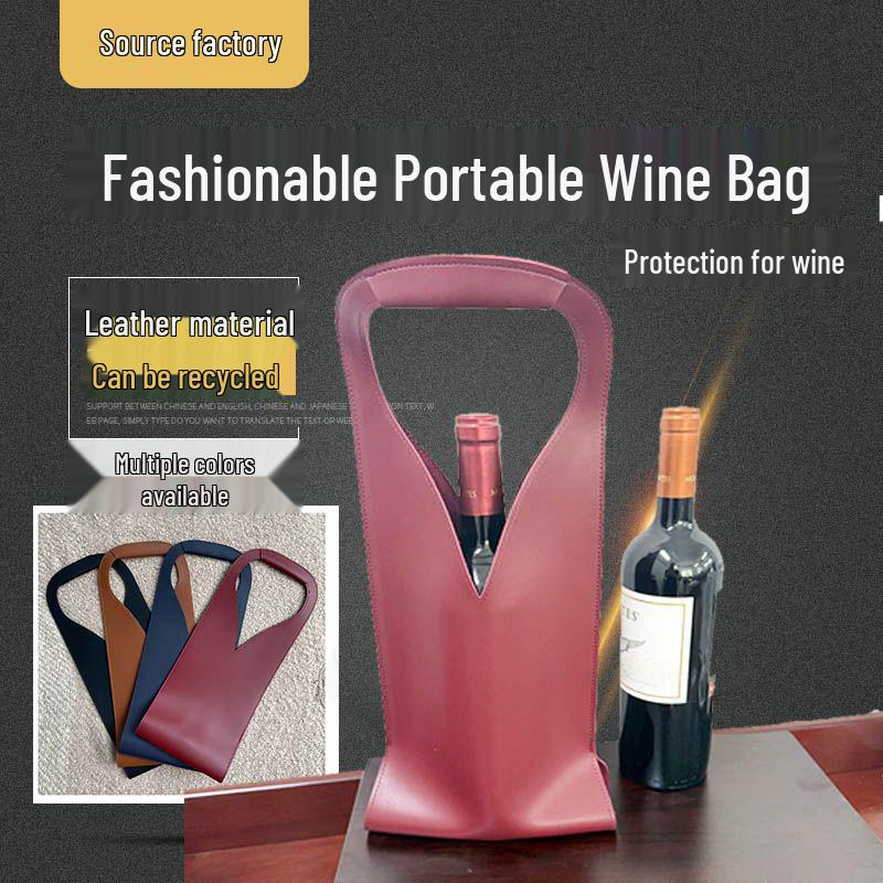 Fashionable PU Leather Wine Tote - Portable Red Wine, Champagne & Sparkling Wine Gift Bag Wine Red