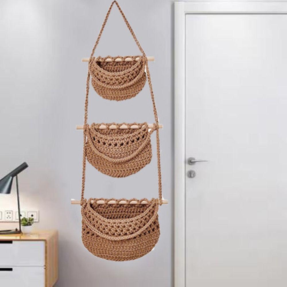 Handmade Hanging Fruit Baskets Simple Fruit Net Pocket Practical 3 Tier Storage Bag  Closet