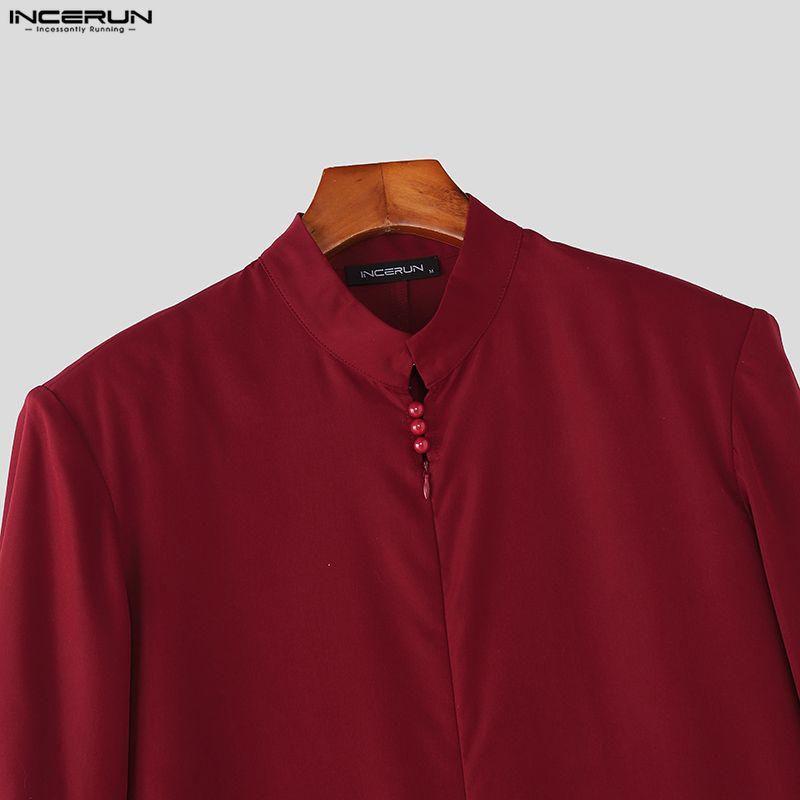 INCERUN Men Long Sleeve Front Zip-up Solid Color Casual Loose Long Tunic Tops