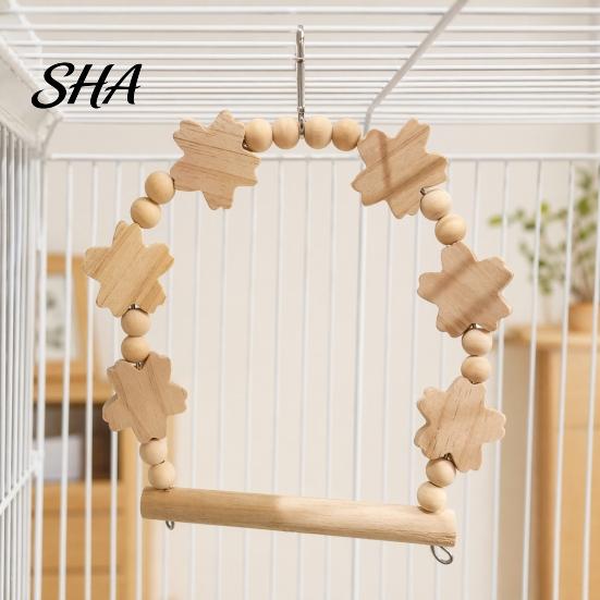 Non-slip Bird Perch Parrot Swing Perch, Solid Wood Pole, Wooden Blocks And Toy Natural Beads Arch, Unpainted for Small Medium Parrots Climbing