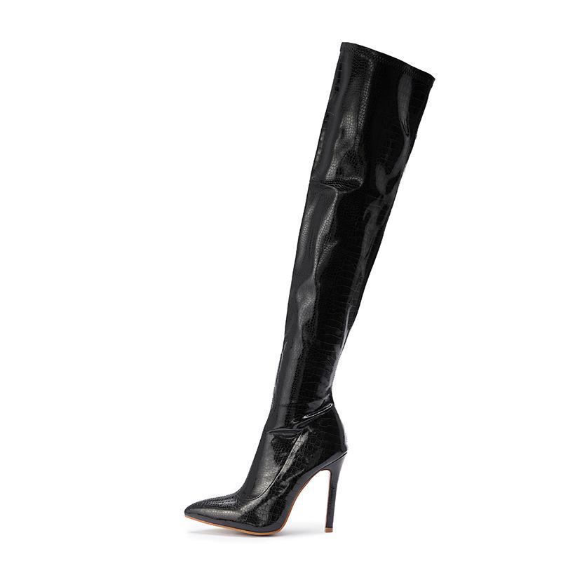 Maogu Sexy Open Toe Stripper Heels White Booties Fashion Motorcycle Shoes Women Pumps Leather Thigh High Over The Knee Boots 42