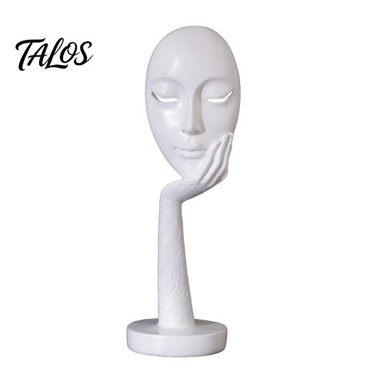 Talos Abstract Contemplative Face Resin Sculpture, Minimalist Hand-on-Chin Bust Statue for Desk Living Room Office, Creative Art Decor Entryway