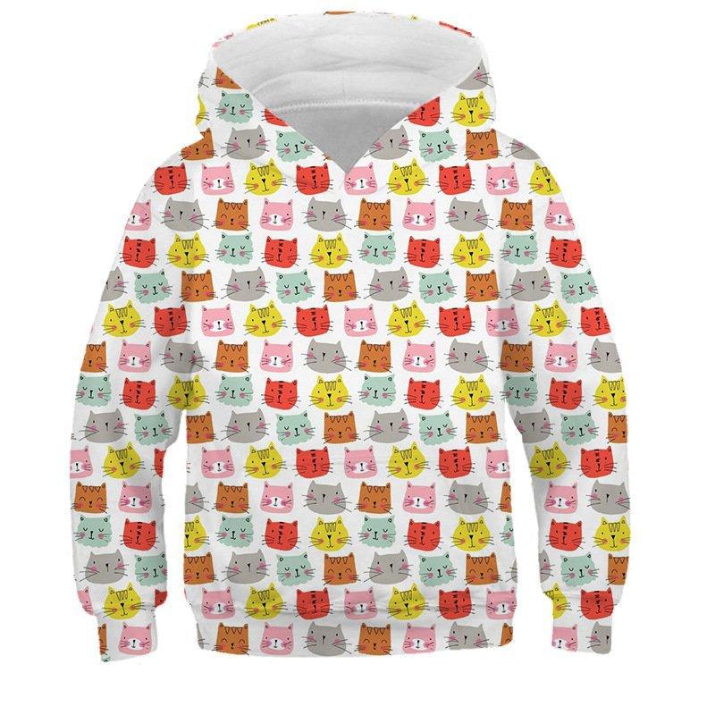 Autumn 3D Cat Printed Hoodies Fashionable Casual Sports Long Sleeved Children's Boy Hooded Sweatshirts