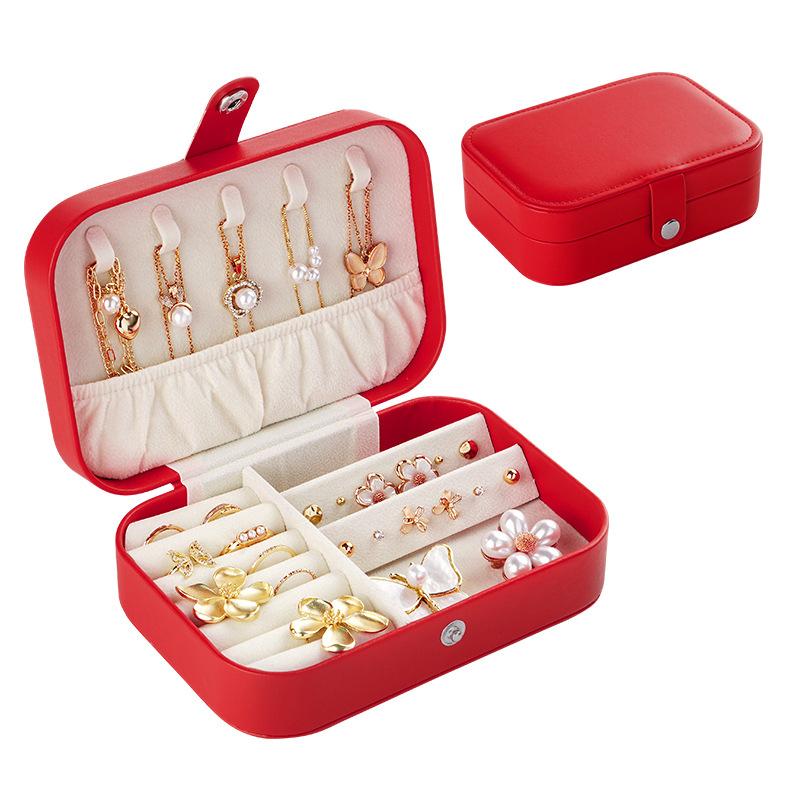 Portable Jewelry Box Jewelry Organizer Display Travel Jewelry Case Boxes Button Leather Storage Zipper