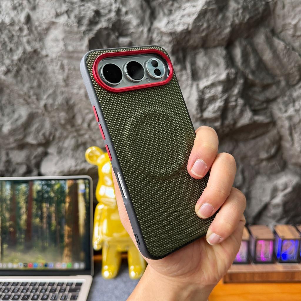 Magnetic Nylon Woven Phone Case For Honor 600 Pro 500 Pro Coque For Magsafe Wireless Charging Metal Buttons Matte Leather Cover