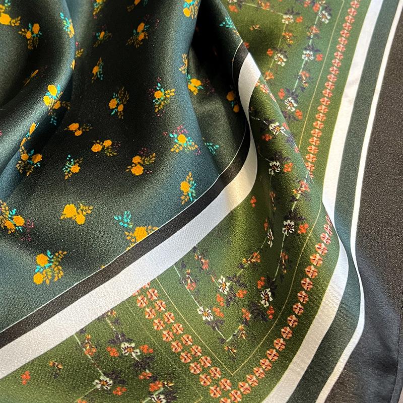 Thin Emerald Green Splicing Literary and Fresh 53cm Mulberry Silk Silk Scarf Square Scarf Bag Decoration Women