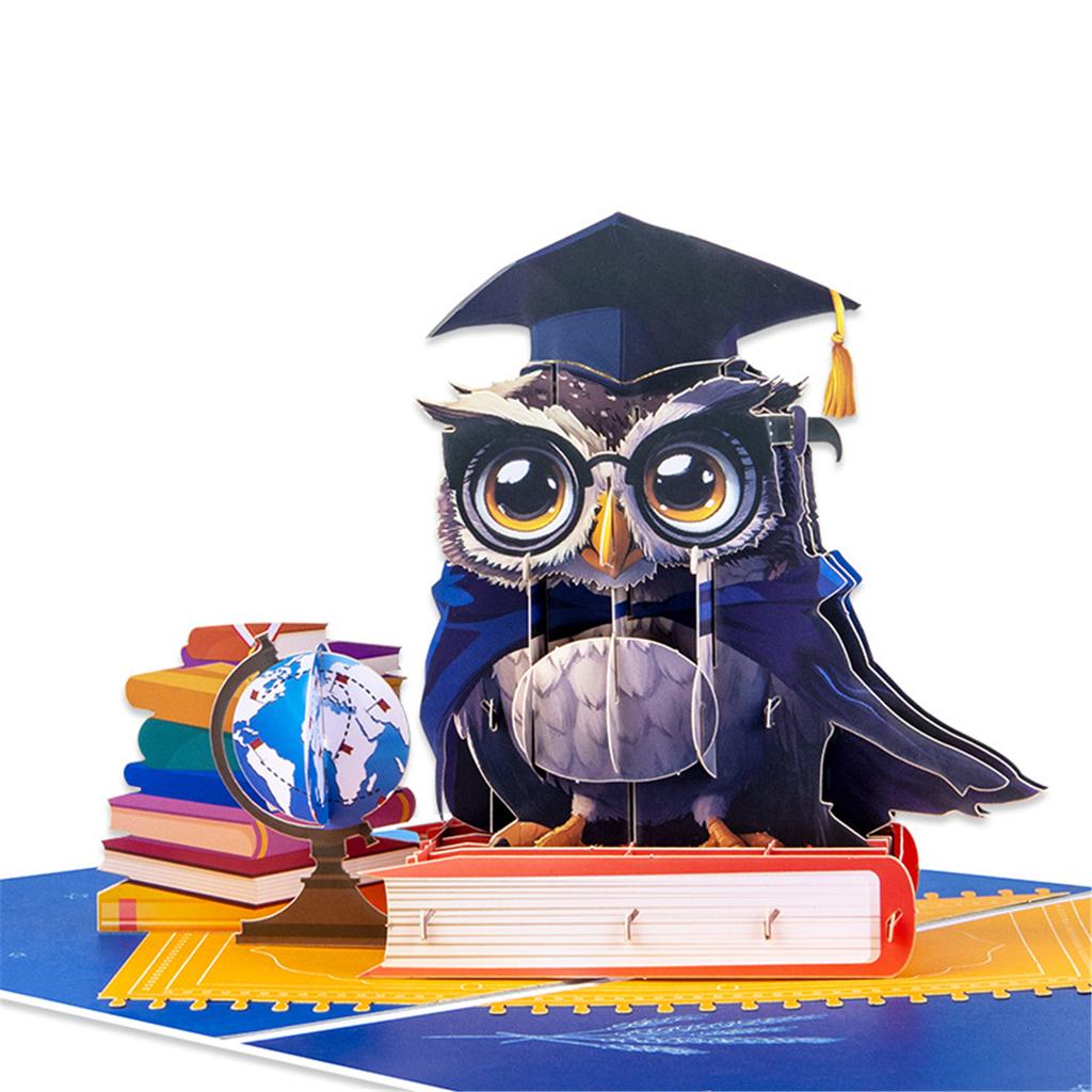 Congratulatory 3D Owl Graduation Card with Caps and Diploma Festival Graduation Card Paper Texture Perfect for Graduate